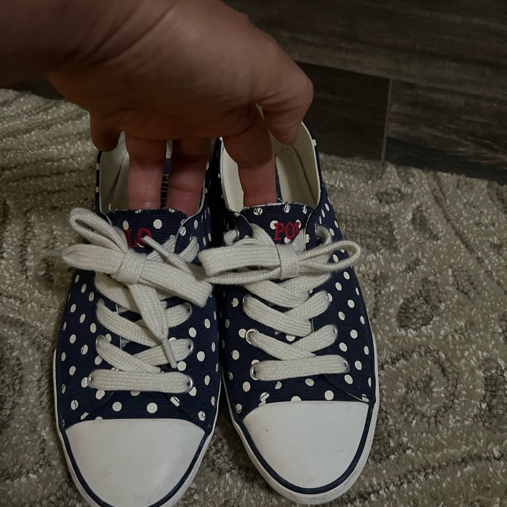 Ralph Lauren Blue and White Canvas Sneakers with Polka Dots